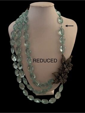 Heidi Daus 3D Flower Aqua Glass  Custom Necklace REDUCED Last One!!